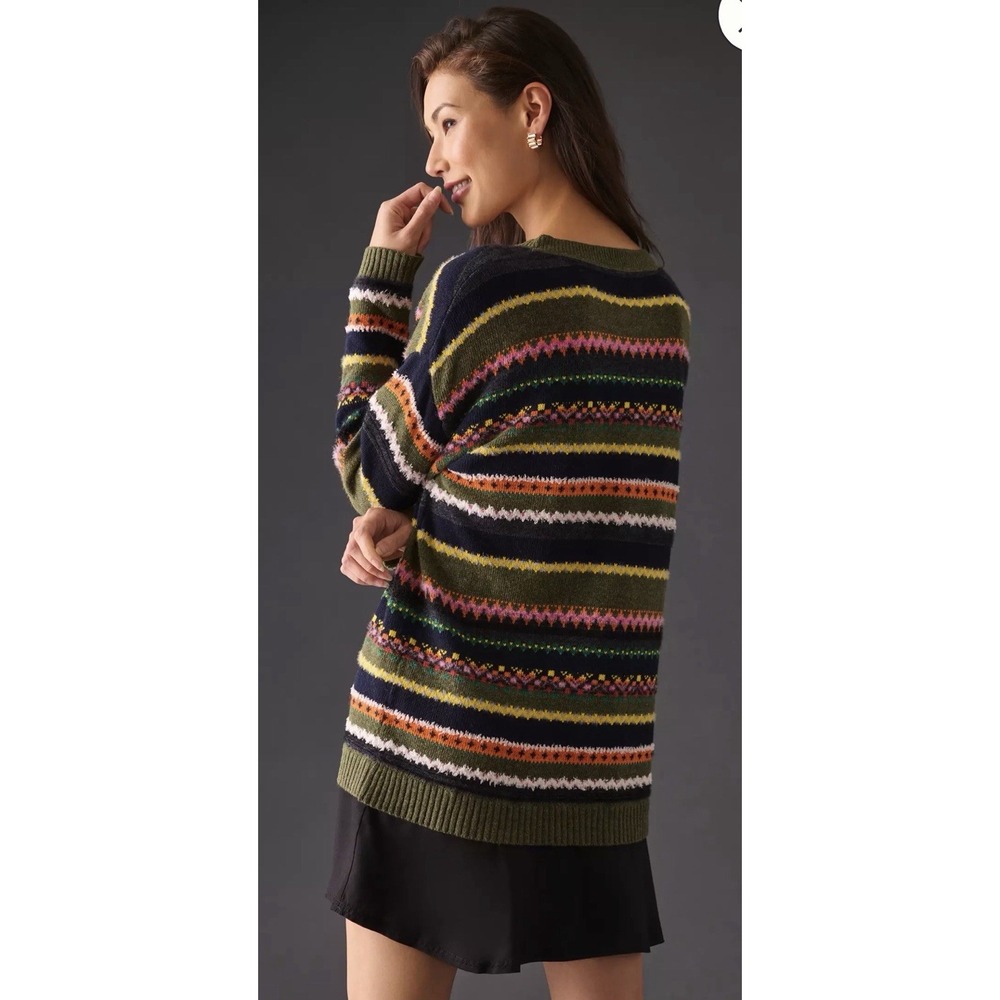 By Anthropologie Layered Sweater Dress Multicolor Striped Size Large Stripe Wool - Picture 2 of 11